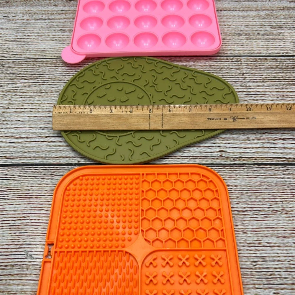 Set of 3 Silicone Dog Lick Mats Avocado Square Pink Slow Feeder Suction Cup Pads